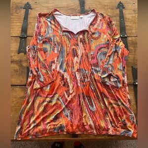 Belle by Kim Gravel Orange Paisley V-Neck Blouse